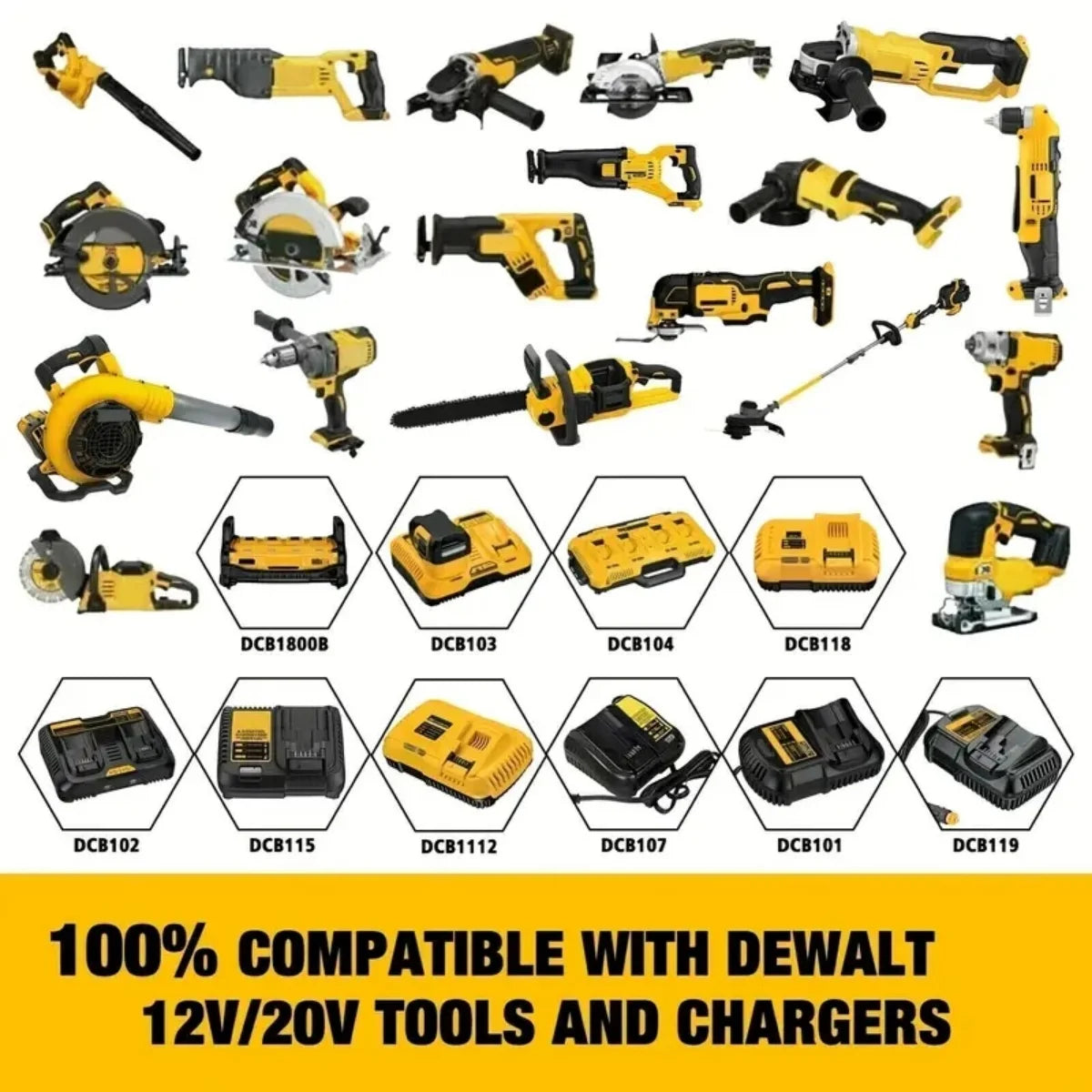2Pack 20V 8.0Ah Replacement Battery Compatible For Dewalt 20V MAX Battery DCB200 DCB204 DCB206 DCB206-2 DCB201 DCB203 DCB181 DCB