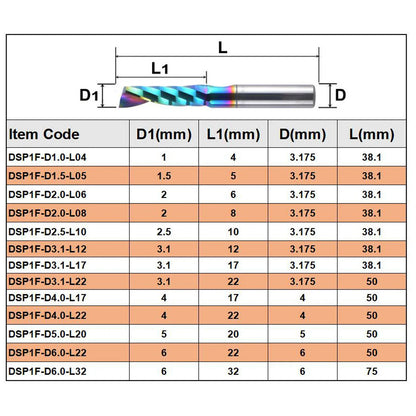 1pc AAAAA Single Flute Carbide Spiral End Mill 3.175 ,4,5,6mm Aluminum Milling Cutter Engraving Woodworking Acrylic DLC Coating