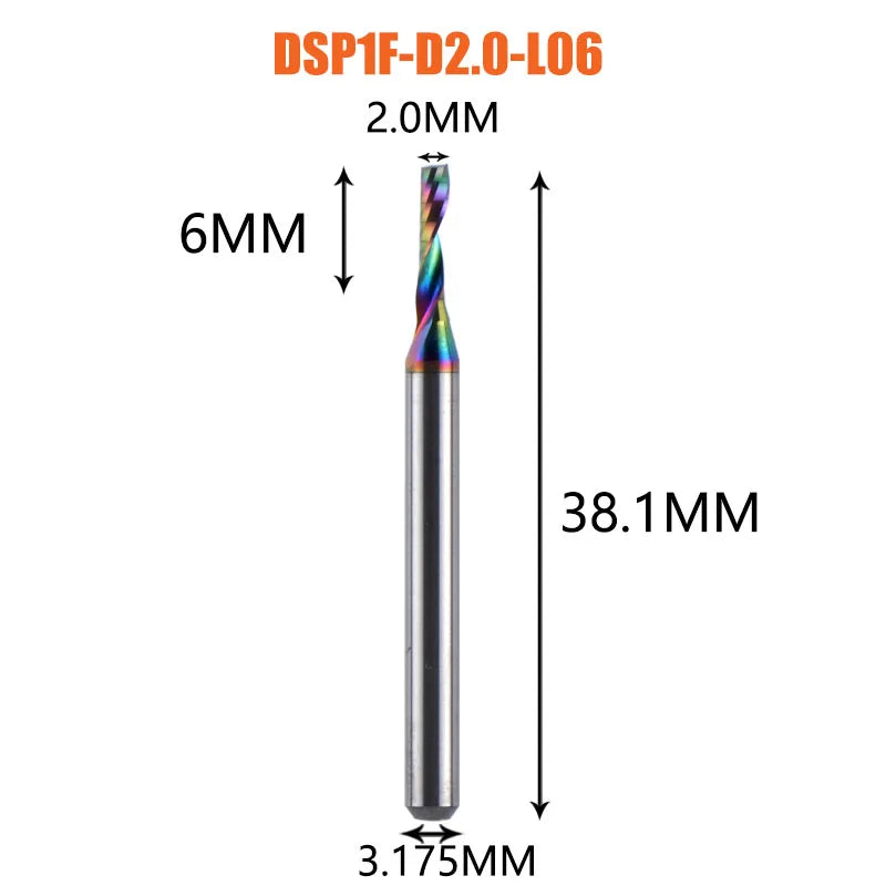 1pc AAAAA Single Flute Carbide Spiral End Mill 3.175 ,4,5,6mm Aluminum Milling Cutter Engraving Woodworking Acrylic DLC Coating