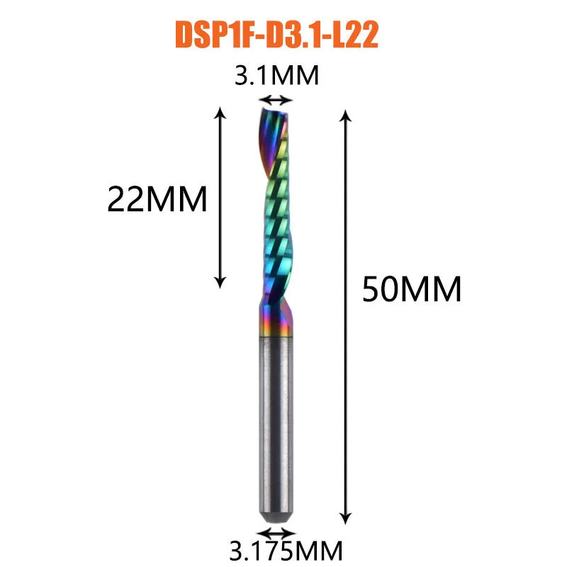 1pc AAAAA Single Flute Carbide Spiral End Mill 3.175 ,4,5,6mm Aluminum Milling Cutter Engraving Woodworking Acrylic DLC Coating