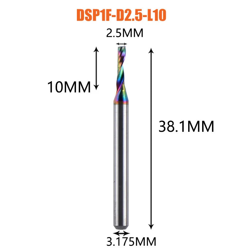 1pc AAAAA Single Flute Carbide Spiral End Mill 3.175 ,4,5,6mm Aluminum Milling Cutter Engraving Woodworking Acrylic DLC Coating