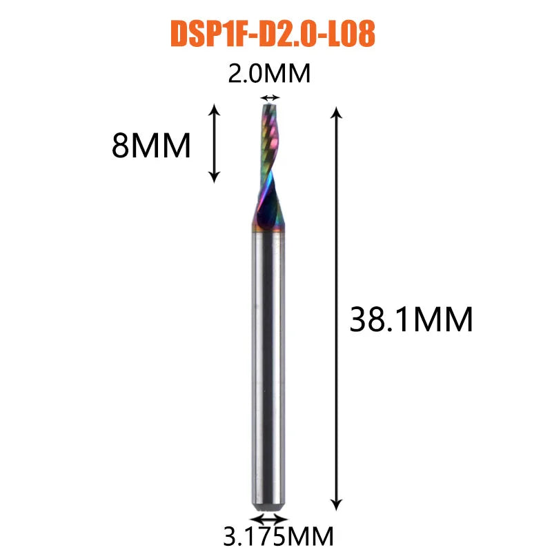 1pc AAAAA Single Flute Carbide Spiral End Mill 3.175 ,4,5,6mm Aluminum Milling Cutter Engraving Woodworking Acrylic DLC Coating