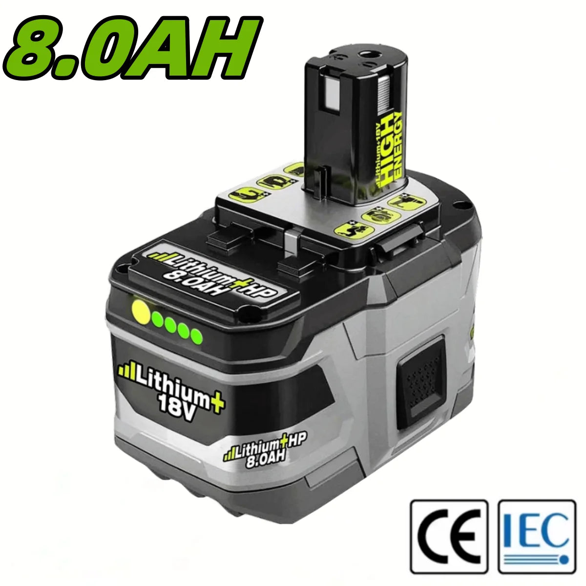 New Arrival Upgraded 8.0Ah P108 Battery Compatible with Ryobi 18V One Plus Battery Replacement P108 P102 P103 P104 P105 P107 P109 P122 Cordless Tool Batteries Rapid Rechargeable Batteries with Indicator