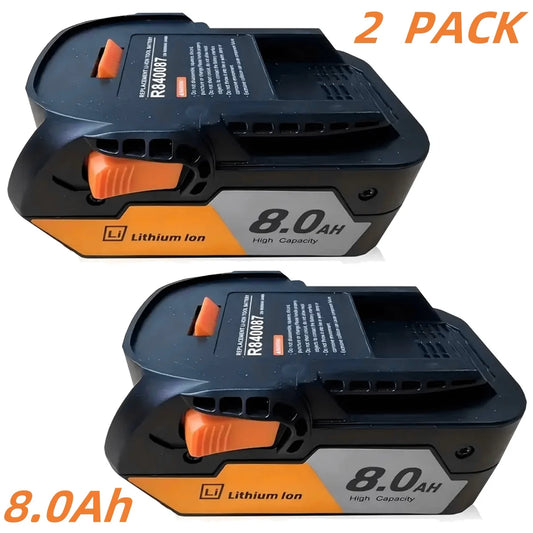2-Pack RIDGID R840087 18V 8.0Ah Lithium-ion Rechargeable Batteries, Compatible with R840083, R840085, AC840085 Series Power Tool
