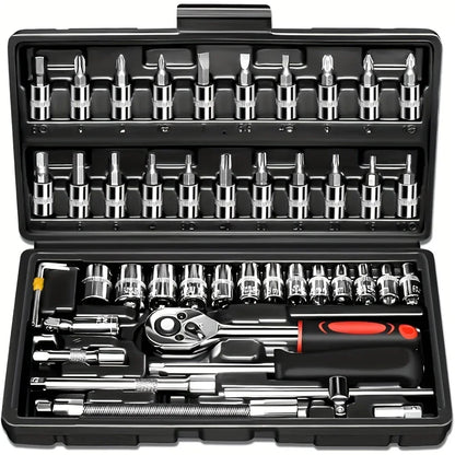 216-Piece Professional Socket Set 1/2' 3/8' 1/4' Drive SAE & Metric with 72-Tooth Ratchet for Automotive And Home Repair.（1SET）
