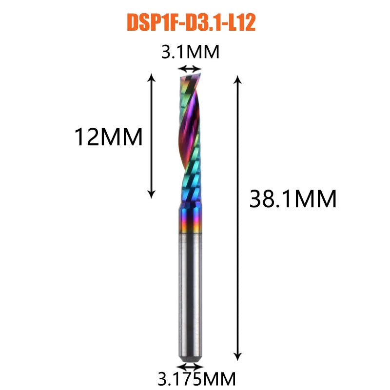 1pc AAAAA Single Flute Carbide Spiral End Mill 3.175 ,4,5,6mm Aluminum Milling Cutter Engraving Woodworking Acrylic DLC Coating