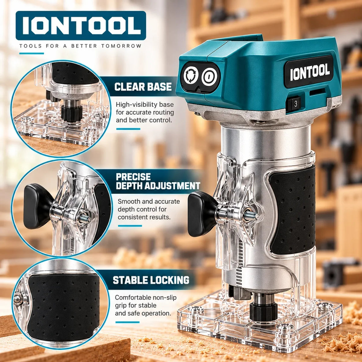 IONTOOL Cordless Trimmer 780W 3000-30000RPM for Wood Edge Cutting Slotting and Woodworking DIY Tool Only