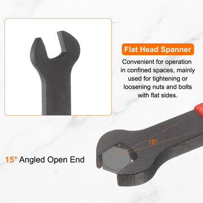 Uxcell 21mm-58mm Metric Single Open End Wrench 15 Degree Offset Angle U-Shaped Spanner Flat Head Blackening for Auto Repair