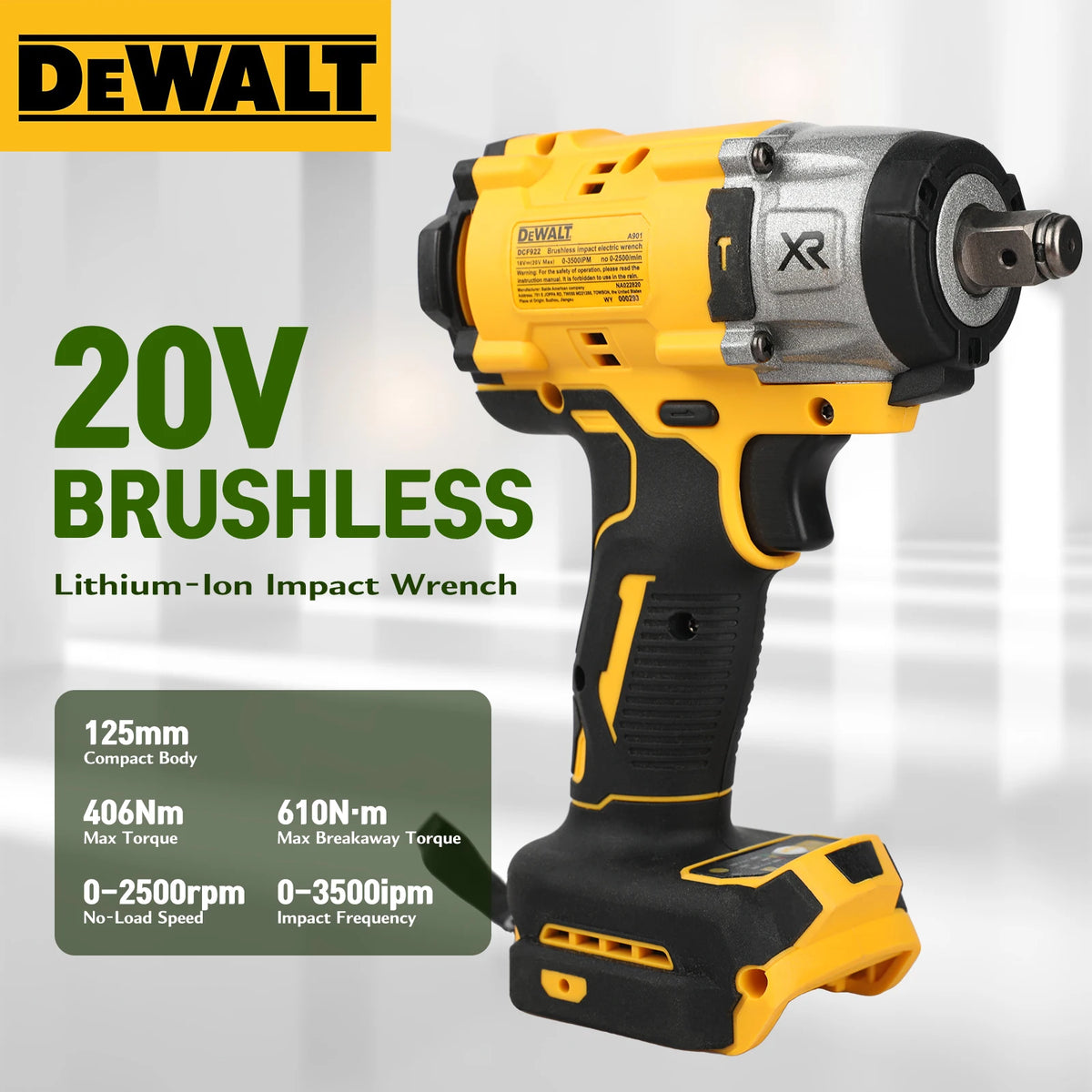 DEWALT DCF922 20V Compact Impact Wrench Brushless Motor Professional Tool For Truck Repair And Assembly