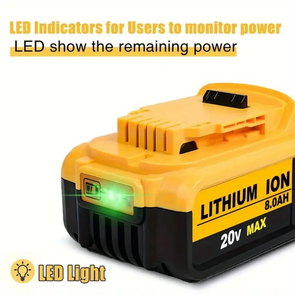2Pack 20V 8.0Ah Replacement Battery Compatible For Dewalt 20V MAX Battery DCB200 DCB204 DCB206 DCB206-2 DCB201 DCB203 DCB181 DCB