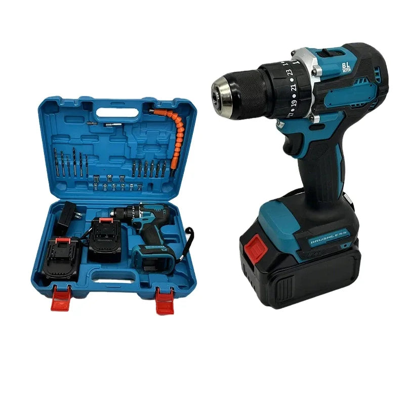 Portable Professional Industrial 10mm 21V Li-Ion Battery Chargeable Cordless Electric Drill Brushless Motor Variable Drilling