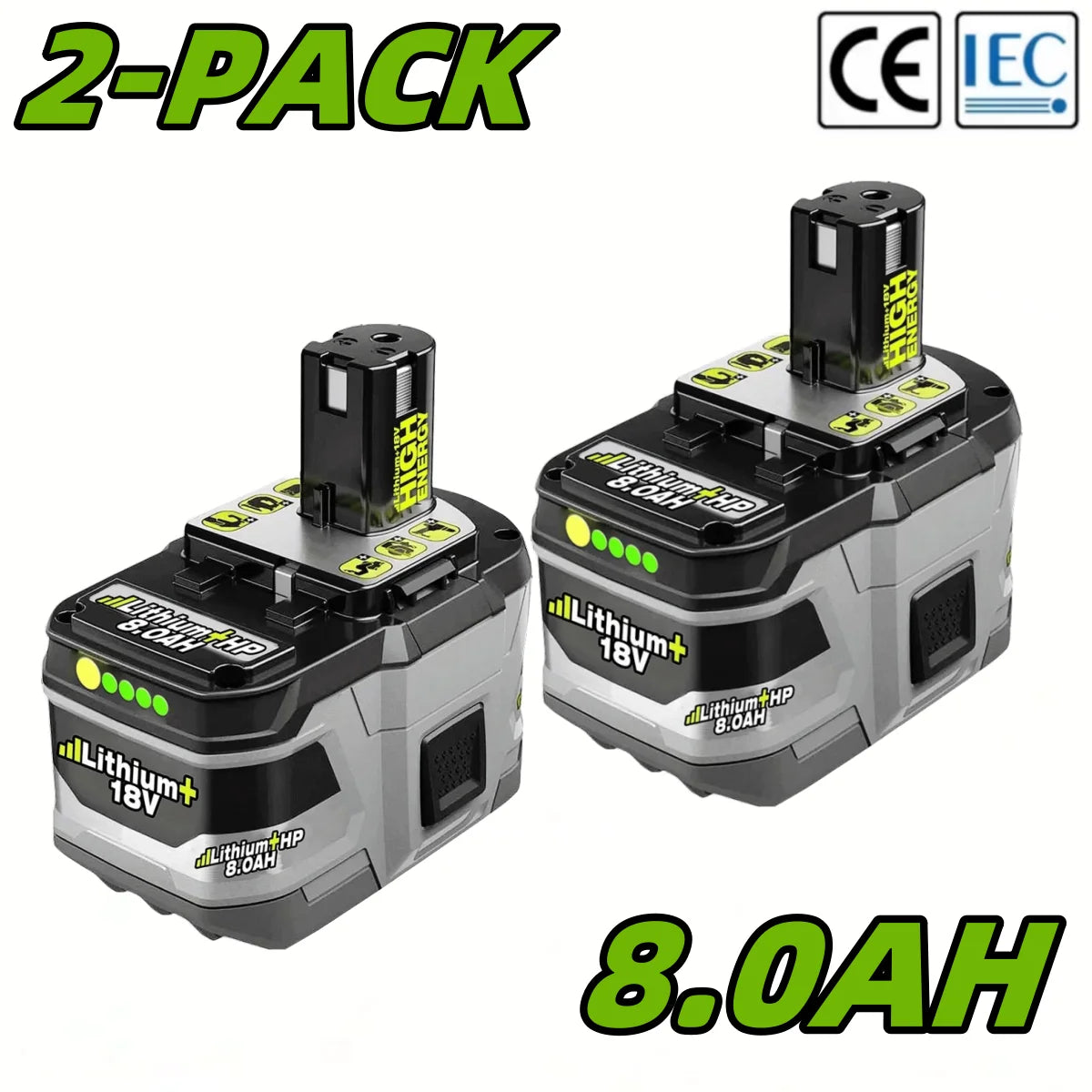 New Arrival Upgraded 8.0Ah P108 Battery Compatible with Ryobi 18V One Plus Battery Replacement P108 P102 P103 P104 P105 P107 P109 P122 Cordless Tool Batteries Rapid Rechargeable Batteries with Indicator