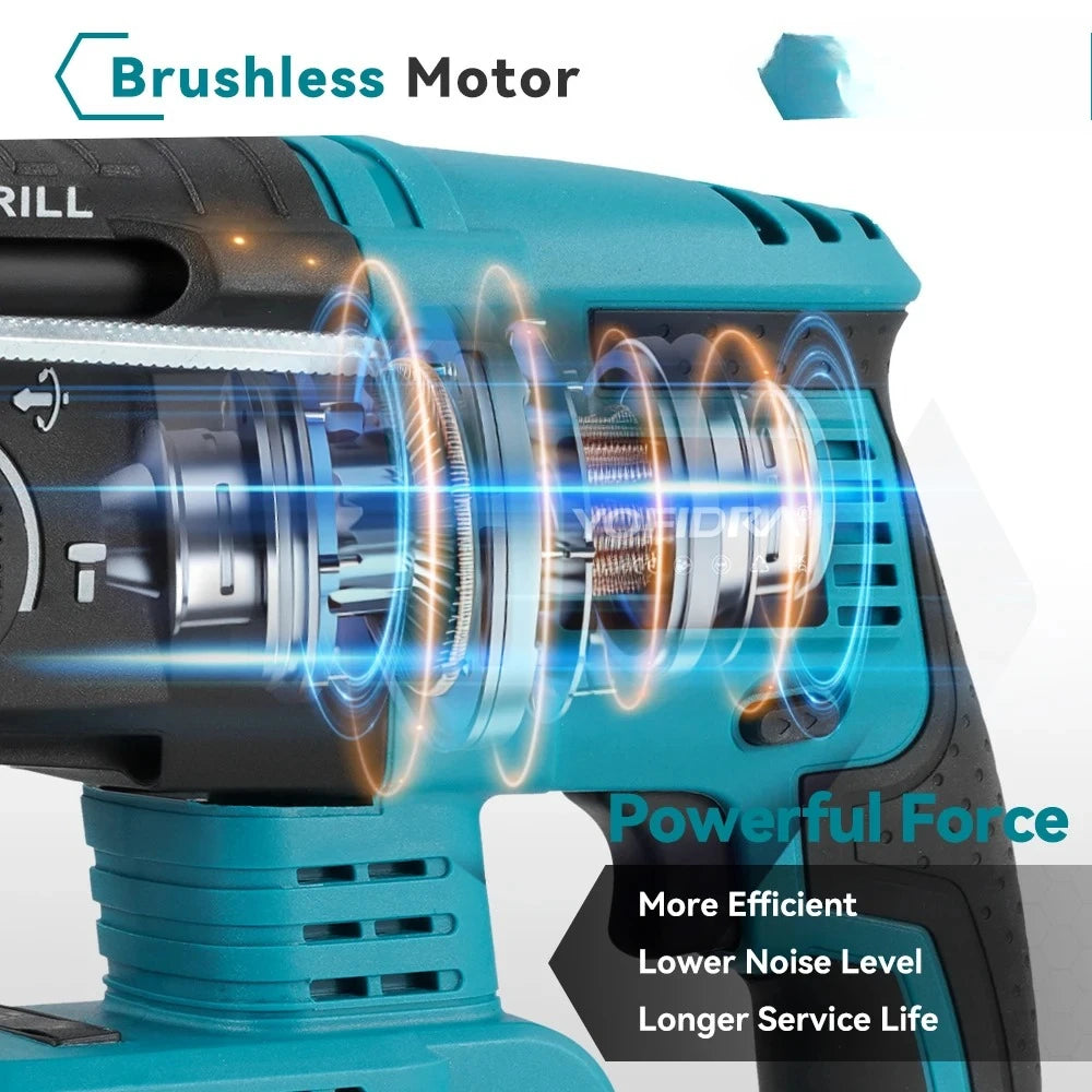 26MM Brushless Electric Hammer Drill Multifunctional Rotary Cordless Rechargeable Power Tools For Makita Battery Pin