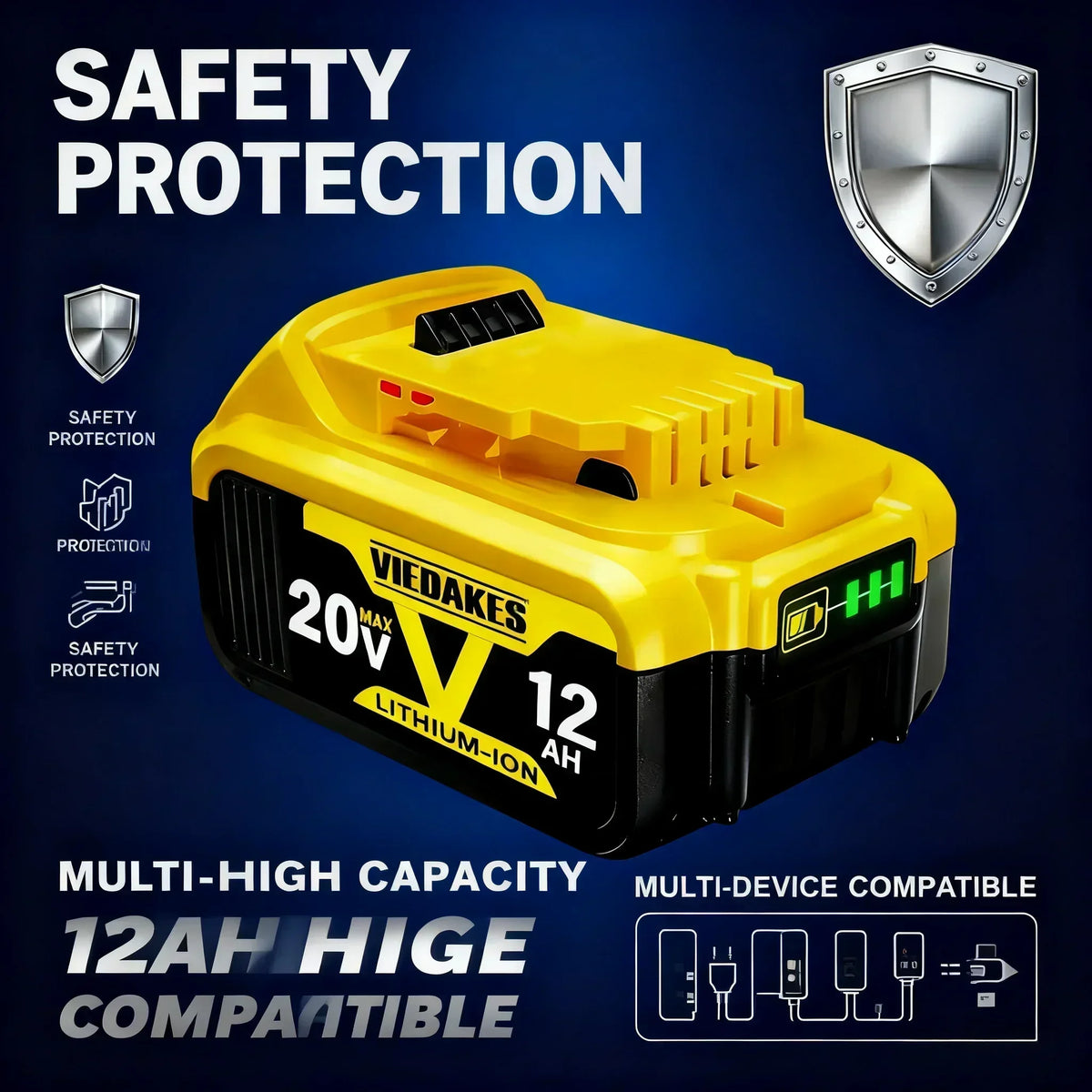 Replacement 20V 12.0Ah Lithium Battery for Dewalt DCD790 DCB200 Cordless Drill Impact Wrench Screwdriver Rechargeable Battery