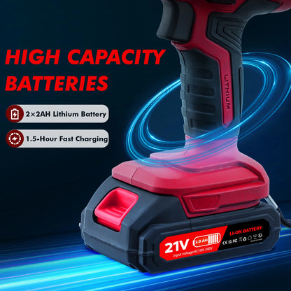 21V Cordless Reciprocating Saw Small Electric Saw Wood & Metal Cutter with 8 Extra Saw Blades 2 Batteries 1 Charger Red