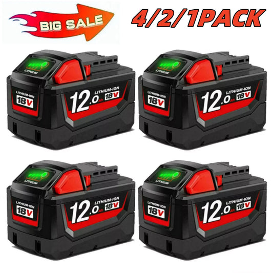 1/2/4PACK M-18 Lithium-Ion Replacement 12.0AH Battery M-18 48-11-1812, 48-11-1850, 48-11-1852, 48-11-1828, 48-11-1862