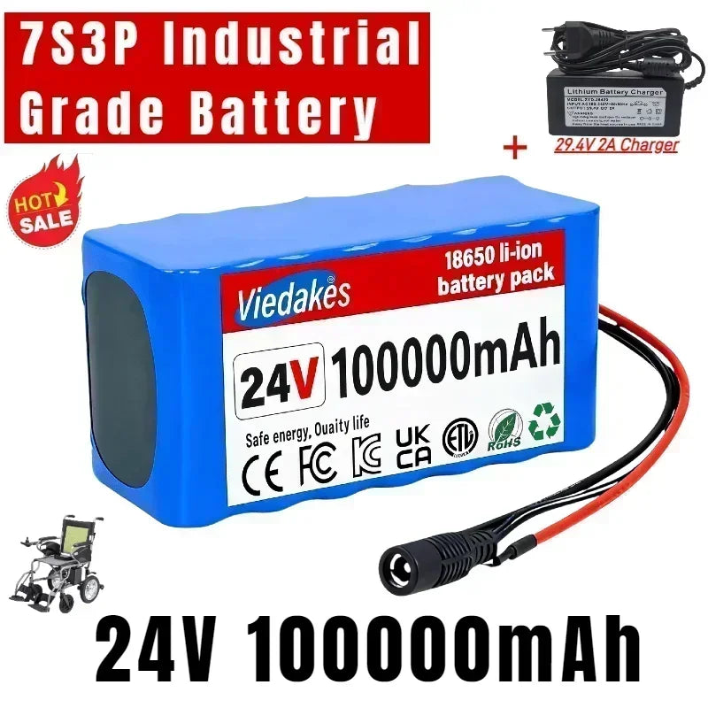 29.4V 100000mAh 7S3P Li-ion Battery Pack 18650 with BMS for 24V-29.4V Electric Motor Scooter