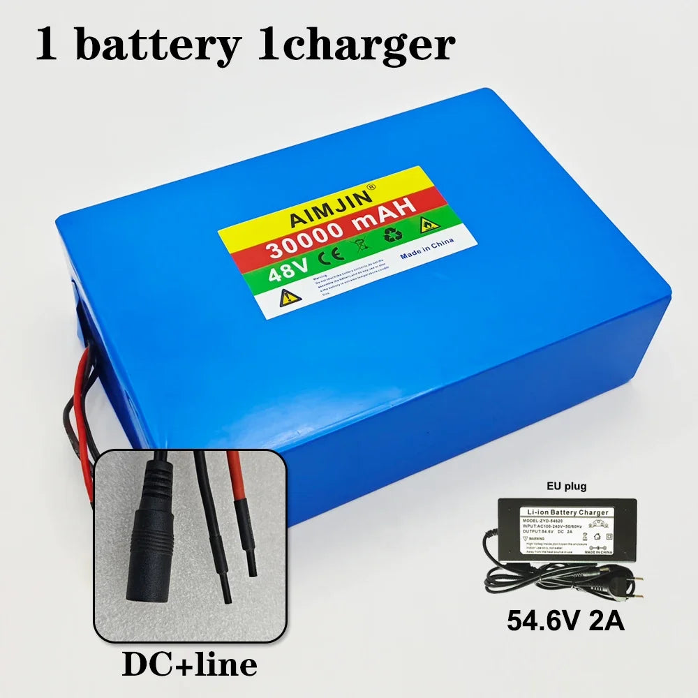 48V 30Ah 30000mAh 18650 13S8P Lithium Battery Pack Large Capacity Suitable for 48V 250-1500W Built-in BMS+54.6V2A Charger