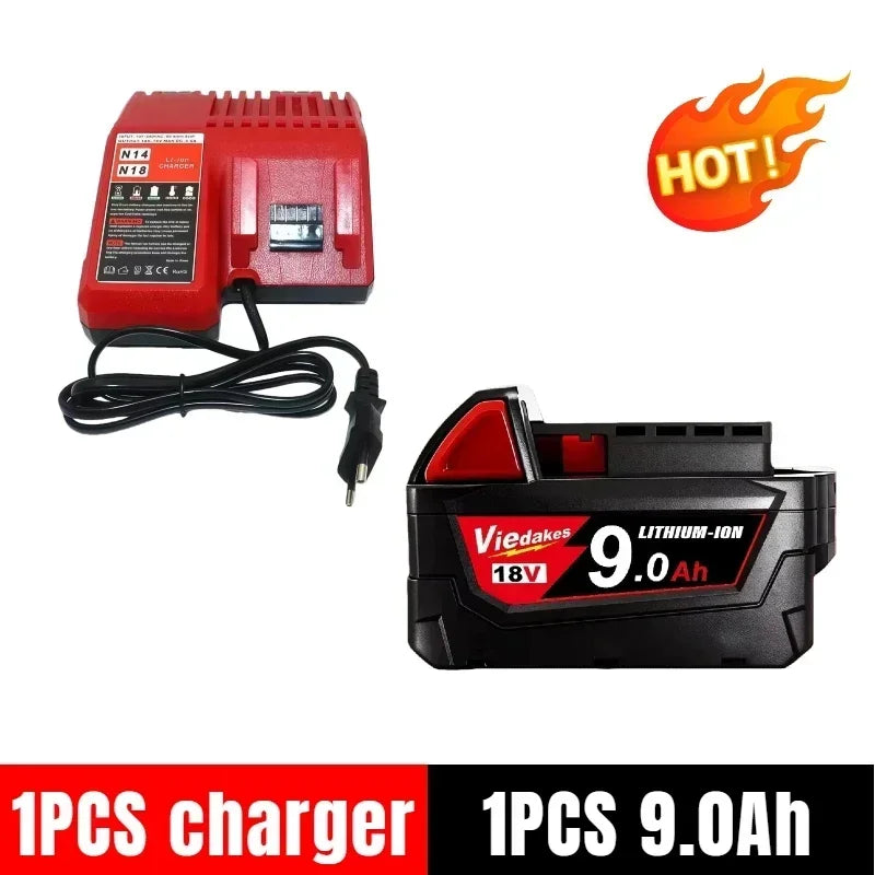 18V 9Ah Lithium-Ion Battery for Milwaukee High Power Replacement Battery for 18V Cordless Power Tools 18650 Cell Li-ion Battery