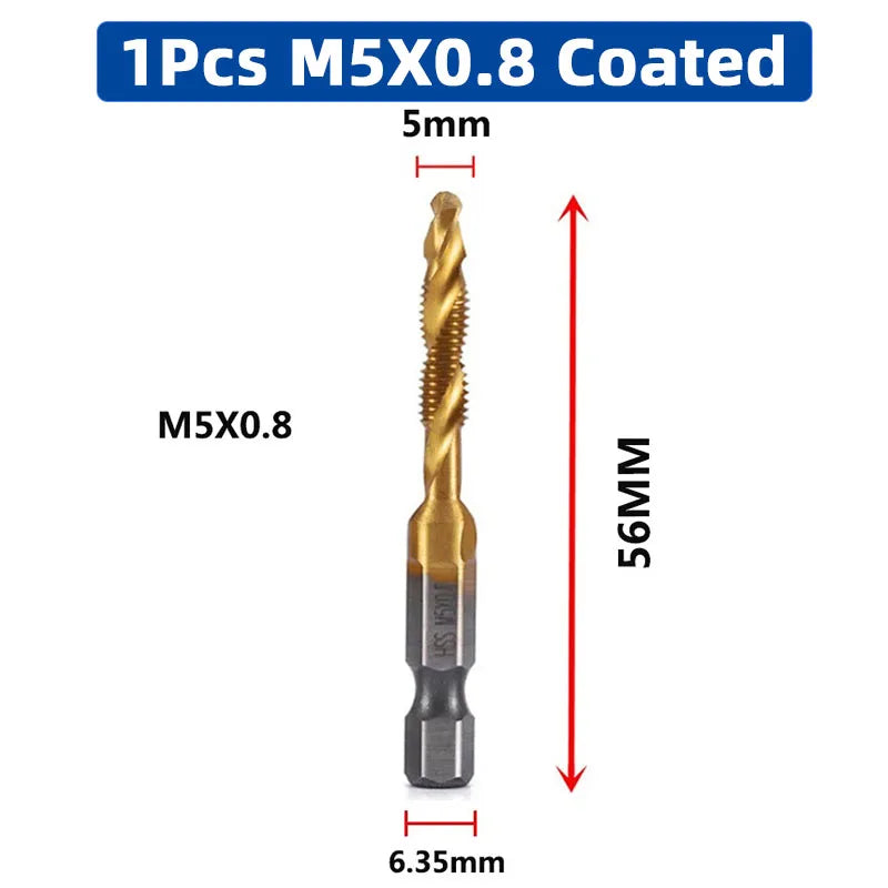 SIQICNC Shank Titanium Plated HSS Screw Thread Metric Tap Drill Bits Screw Machine Compound Tap M3 M4 M5 M6 M8 M10 Hand Tools