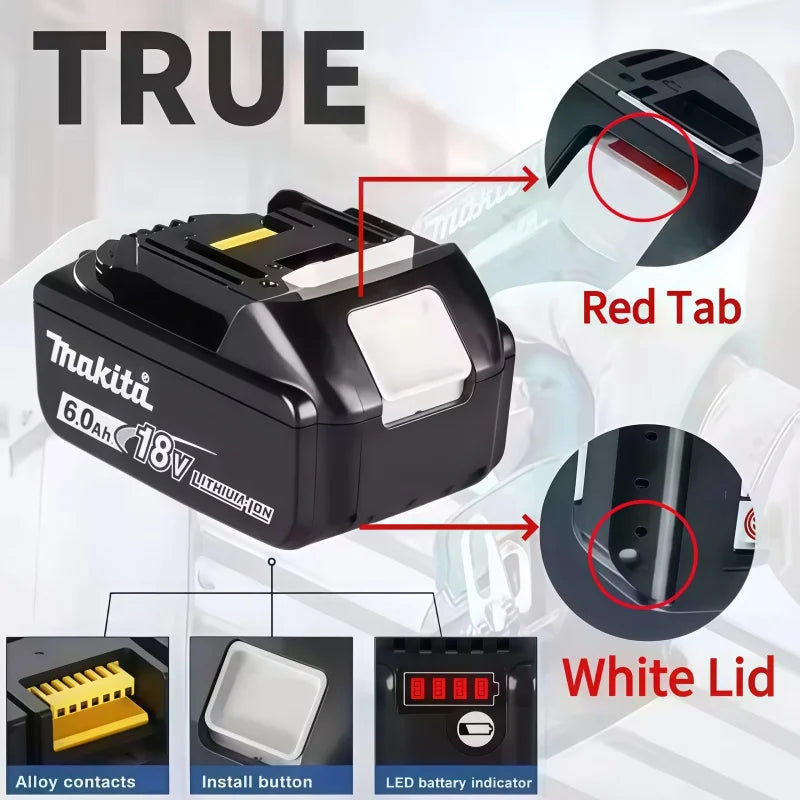 100% Genuine Original BL1860B 18V 6Ah Lithium Battery for BL1850B BL1840B Cordless Drill Impact Wrench Driver Power Tools