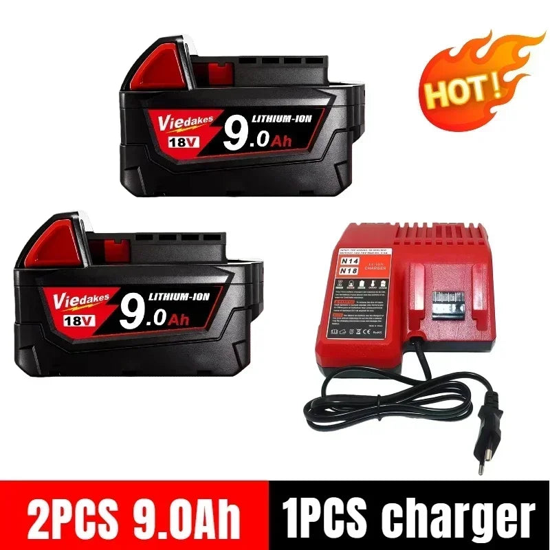 18V 9Ah Lithium-Ion Battery for Milwaukee High Power Replacement Battery for 18V Cordless Power Tools 18650 Cell Li-ion Battery