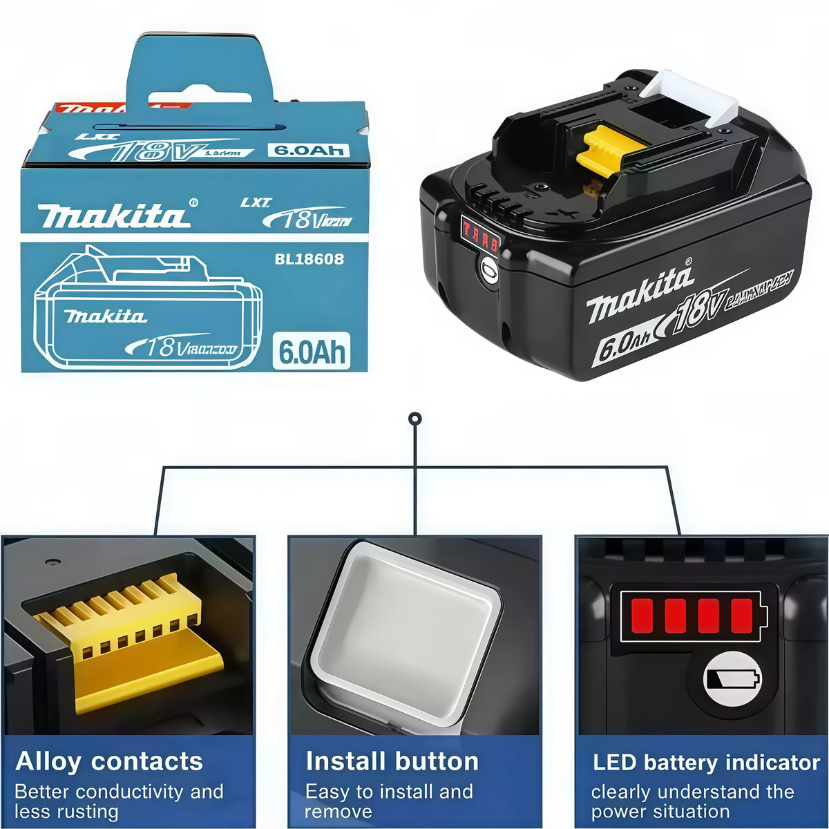 100% Genuine Original BL1860B 18V 6Ah Lithium Battery for BL1850B BL1840B Cordless Drill Impact Wrench Driver Power Tools