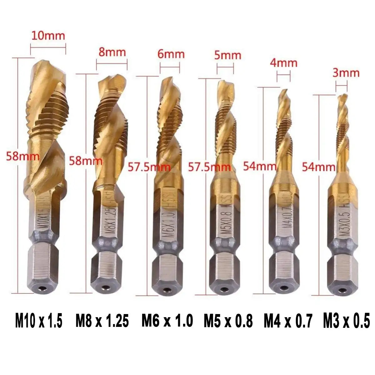 SIQICNC Shank Titanium Plated HSS Screw Thread Metric Tap Drill Bits Screw Machine Compound Tap M3 M4 M5 M6 M8 M10 Hand Tools