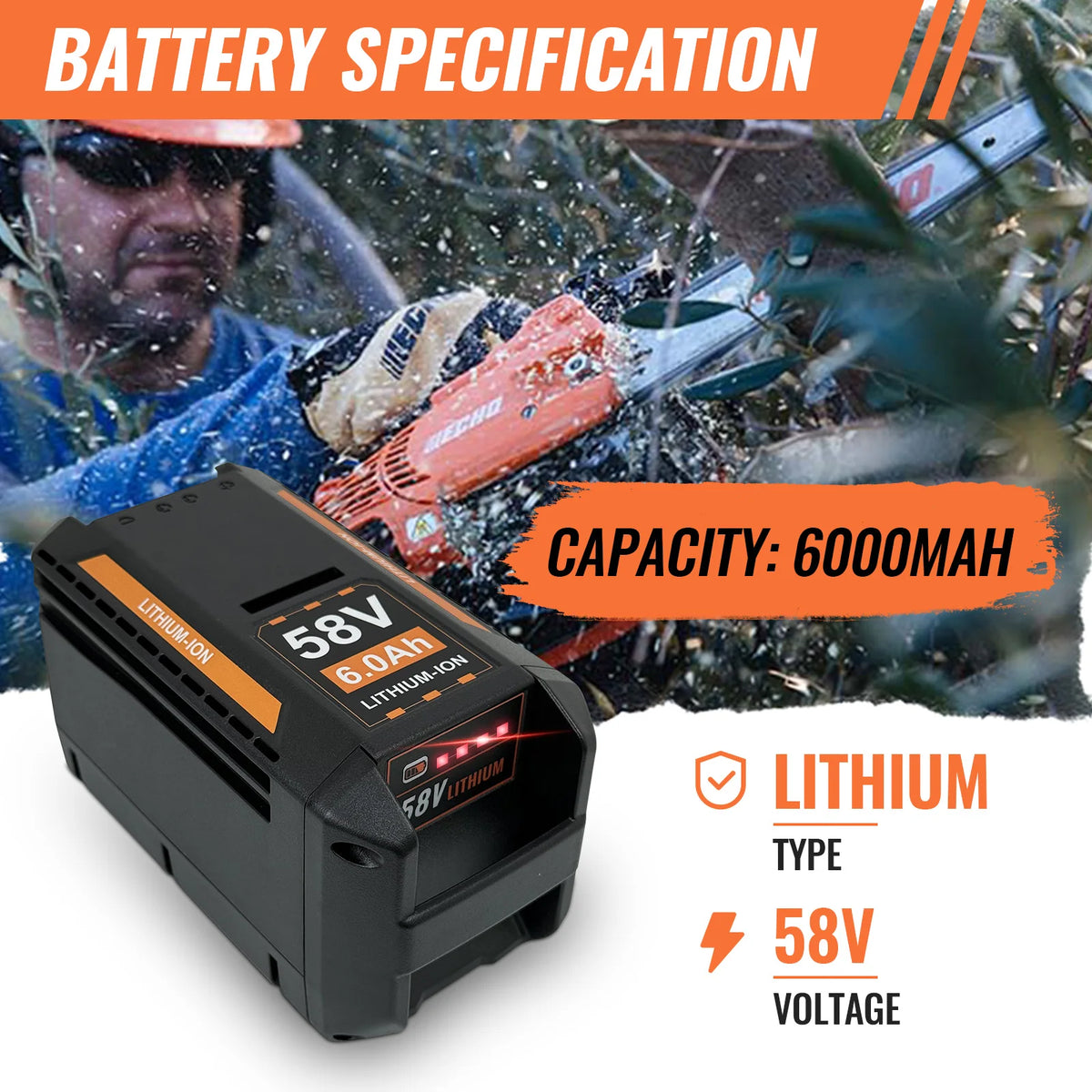 58V 6.0Ah 4Ah Battery Replacement for Echo 58V Battery, Compatible with Cordless Power Tools Blower Chainsaw CBP-58V40