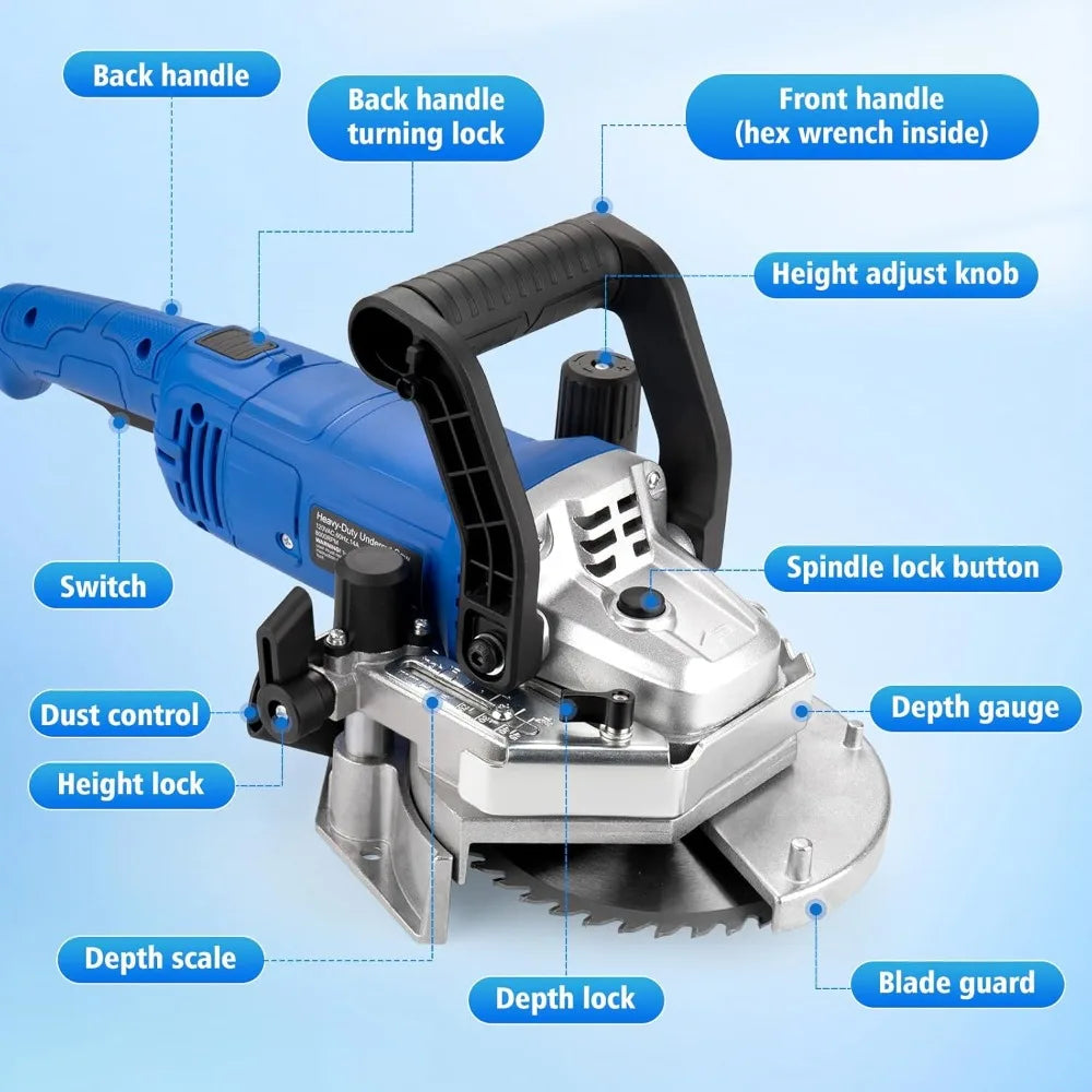 Heavy Duty Undercut Saw Jamb Saw Kit 1800W Electric with Wood Blade and Diamond Blade for Tile Masonry 13ft Cord 120V