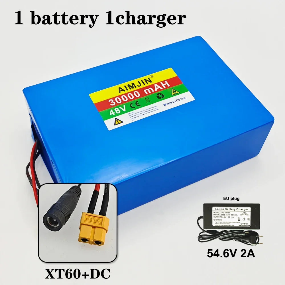 48V 30Ah 30000mAh 18650 13S8P Lithium Battery Pack Large Capacity Suitable for 48V 250-1500W Built-in BMS+54.6V2A Charger