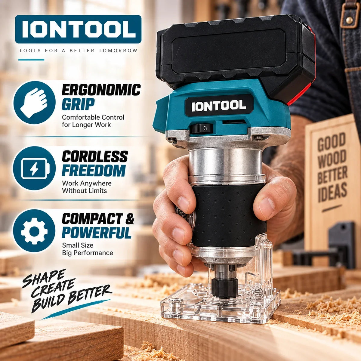 IONTOOL Cordless Trimmer 780W 3000-30000RPM for Wood Edge Cutting Slotting and Woodworking DIY Tool Only