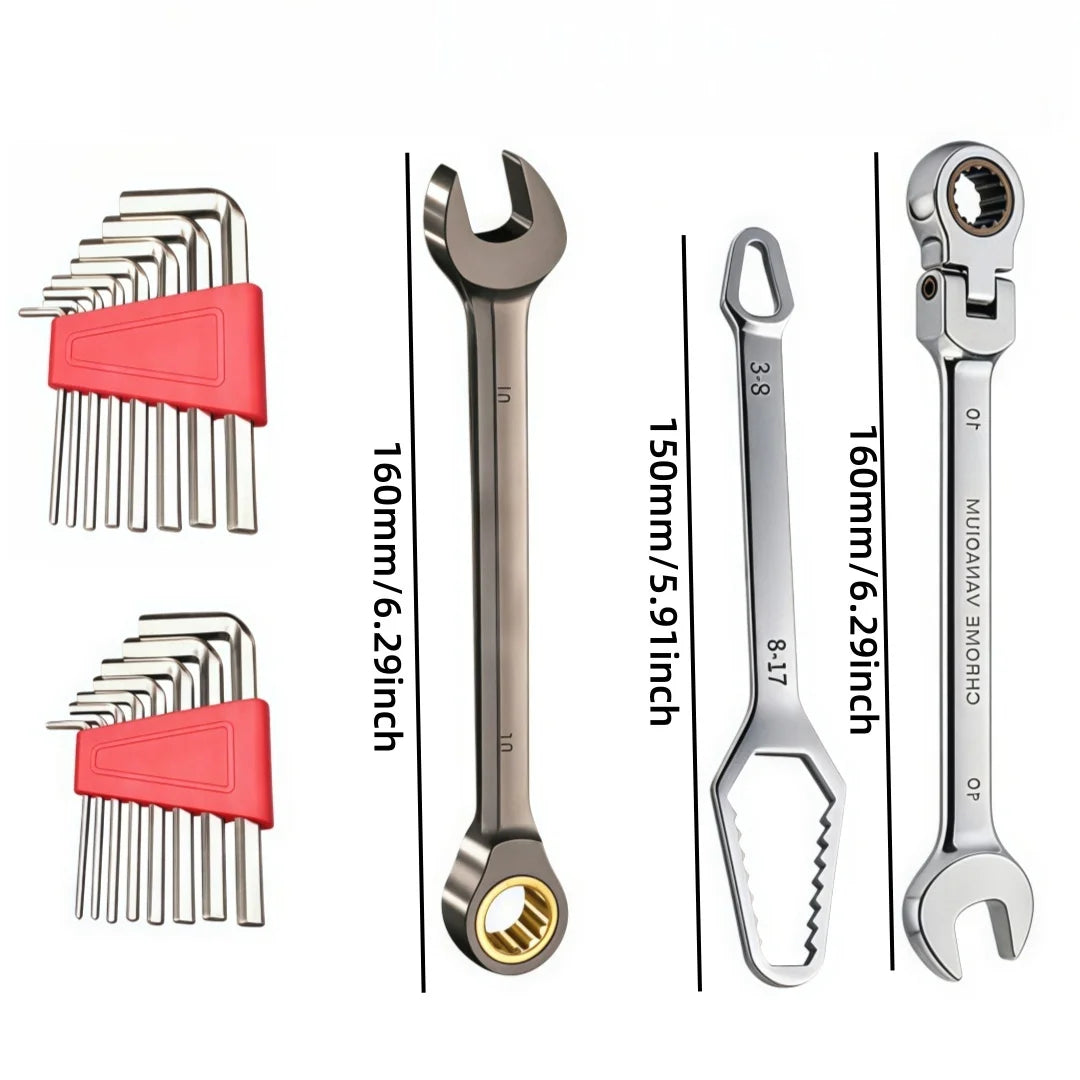 19Pcs Chrome Vanadium Steel Hand Spanner Kit For Auto Garage DIY Household Repair, Mens Tool Gift For Dad And Husband