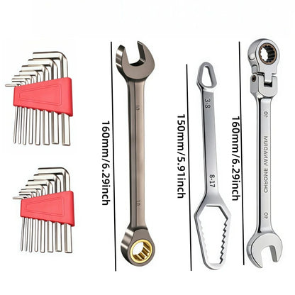 19Pcs Chrome Vanadium Steel Hand Spanner Kit For Auto Garage DIY Household Repair, Mens Tool Gift For Dad And Husband