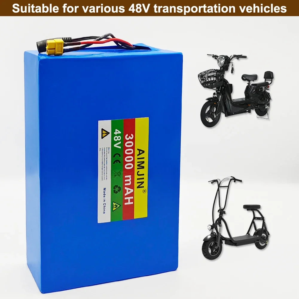 48V 30Ah 30000mAh 18650 13S8P Lithium Battery Pack Large Capacity Suitable for 48V 250-1500W Built-in BMS+54.6V2A Charger