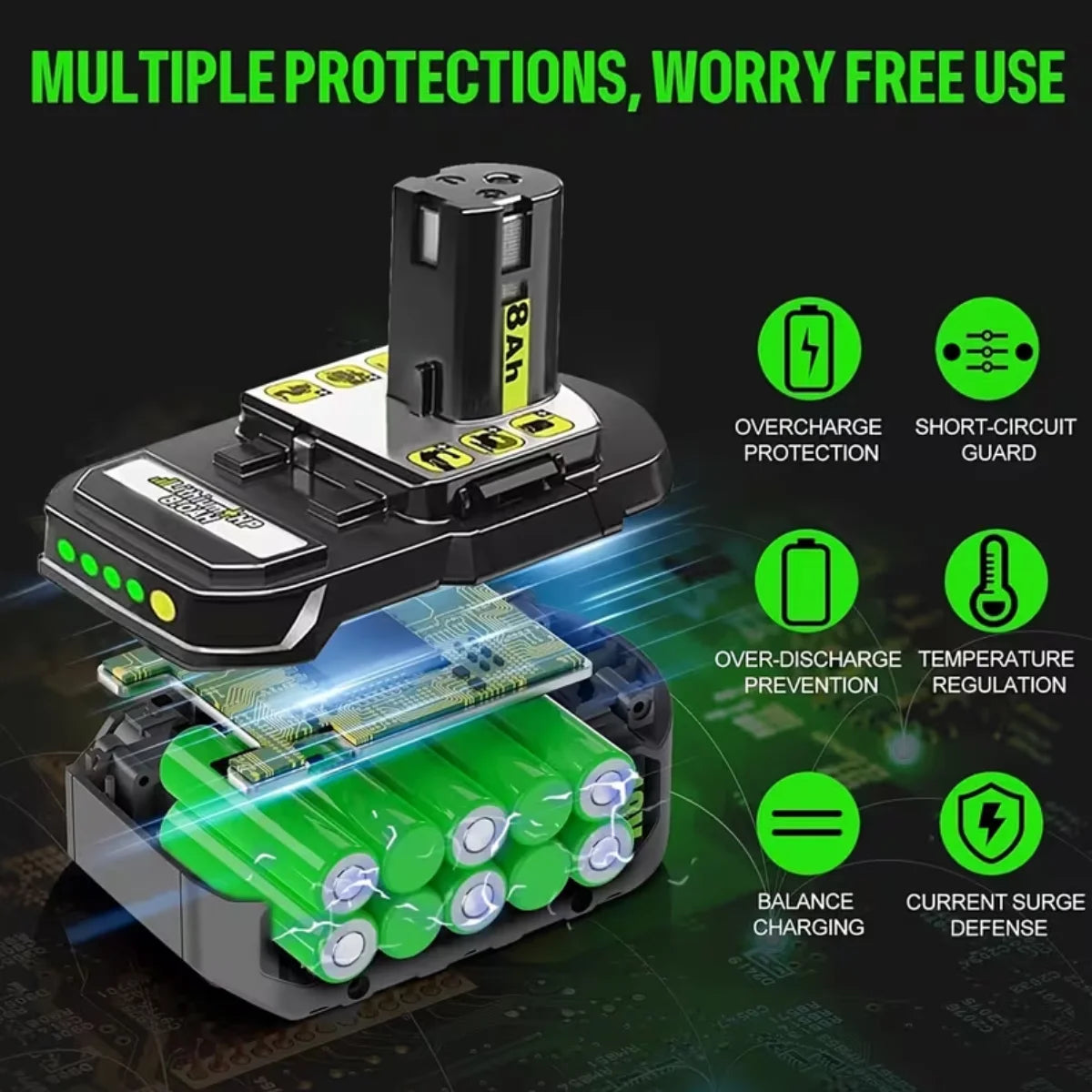 New Arrival Upgraded 8.0Ah P108 Battery Compatible with Ryobi 18V One Plus Battery Replacement P108 P102 P103 P104 P105 P107 P109 P122 Cordless Tool Batteries Rapid Rechargeable Batteries with Indicator