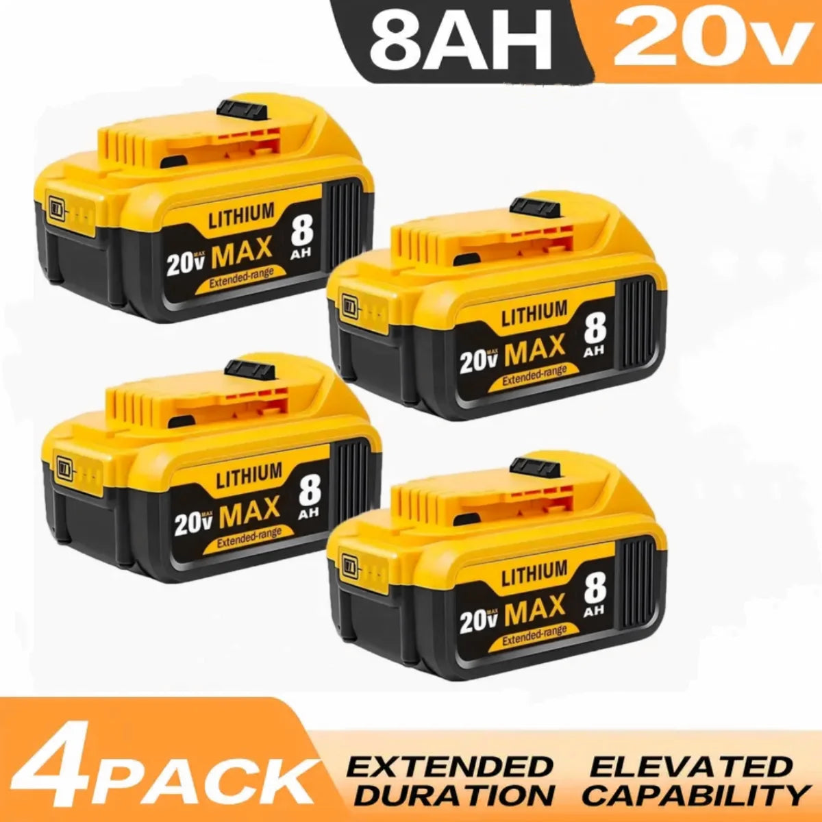 8.0Ah 20 Volt Replacement for Dewalt 20V Max Battery Lithium Ion Compatible with Dewalt Bateria DCB200 DCB204 DCB205 DCB206 DCB201 DCB203 DCB181 DCB180 20V DCB200 DCD DCF DCG Series Cordless Power Tools