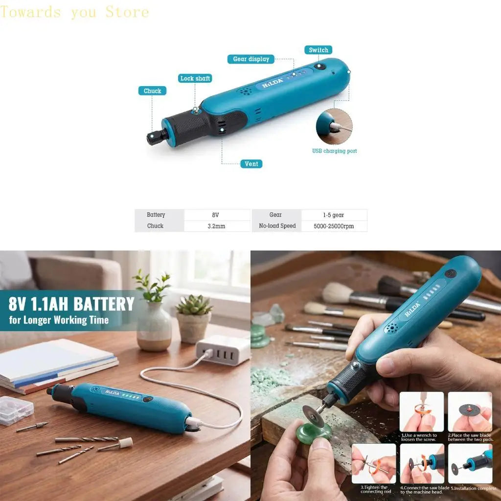 Q9QF 5 Speed Mini Wireless Rechargeable Engraver Pen Cordless Rotary Tool Woodworking