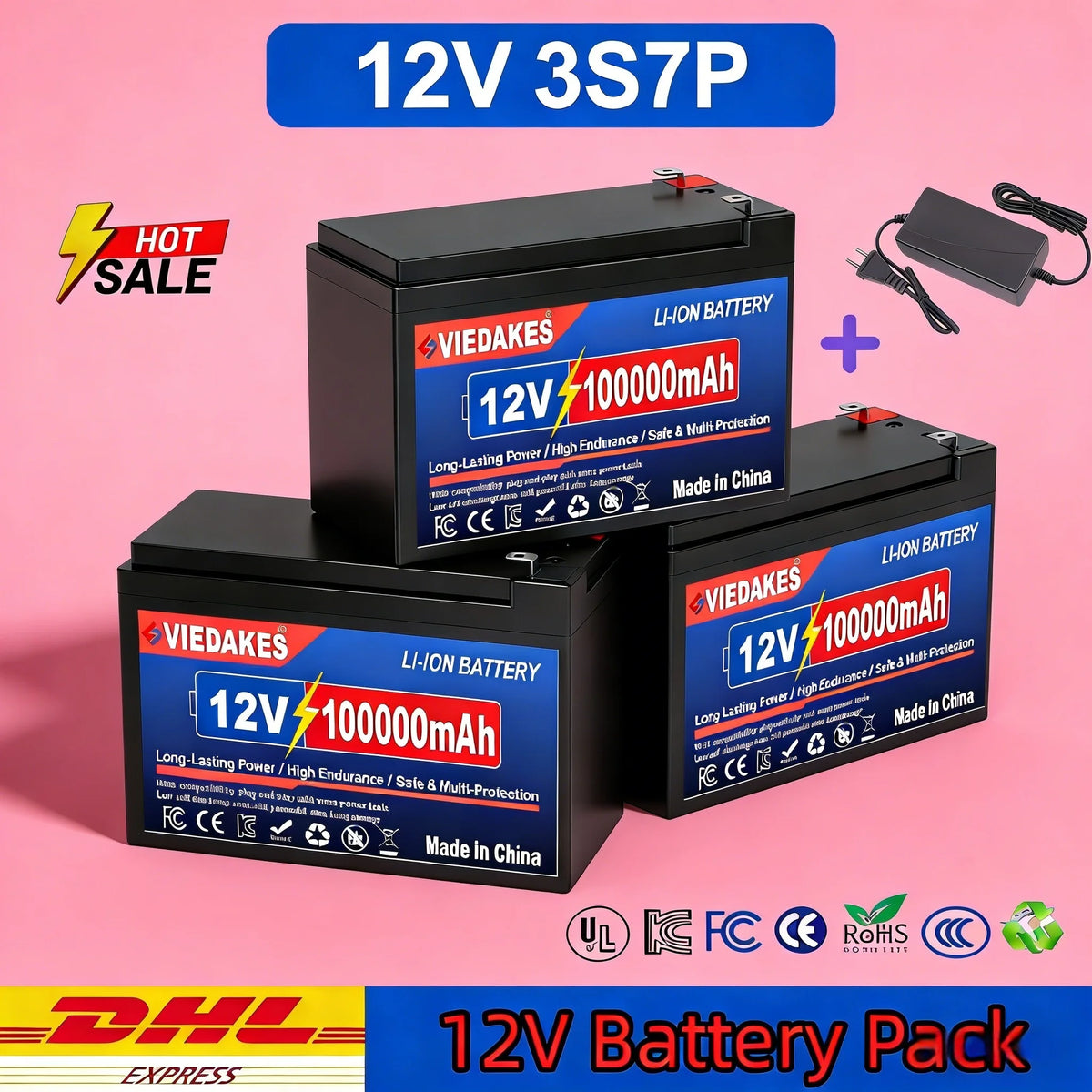 12V Battery Pack Rechargeable LiFePO4 3S7P 18650 100000mAh with BMS & Charger DIY Solar Lithium Battery Grade A