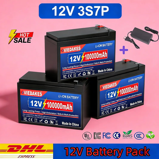 12V Battery Pack Rechargeable LiFePO4 3S7P 18650 100000mAh with BMS & Charger DIY Solar Lithium Battery Grade A