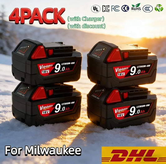 18V 9Ah Lithium-Ion Battery for Milwaukee High Power Replacement Battery for 18V Cordless Power Tools 18650 Cell Li-ion Battery