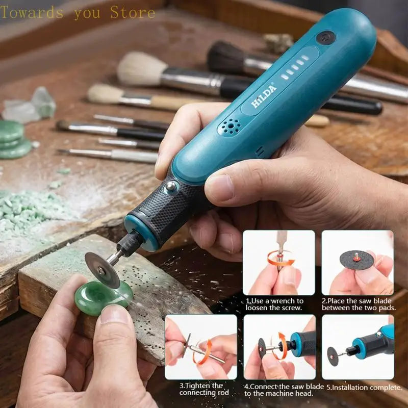 Q9QF 5 Speed Mini Wireless Rechargeable Engraver Pen Cordless Rotary Tool Woodworking