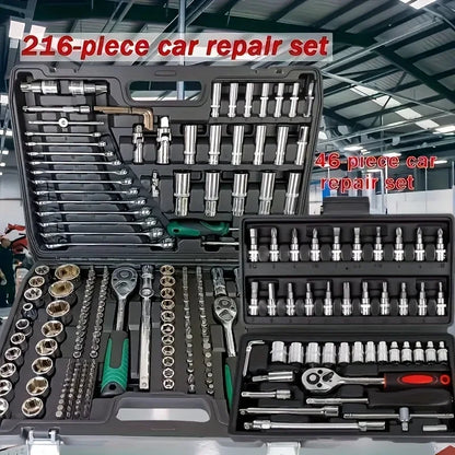 216-Piece Professional Socket Set 1/2' 3/8' 1/4' Drive SAE & Metric with 72-Tooth Ratchet for Automotive And Home Repair.（1SET）