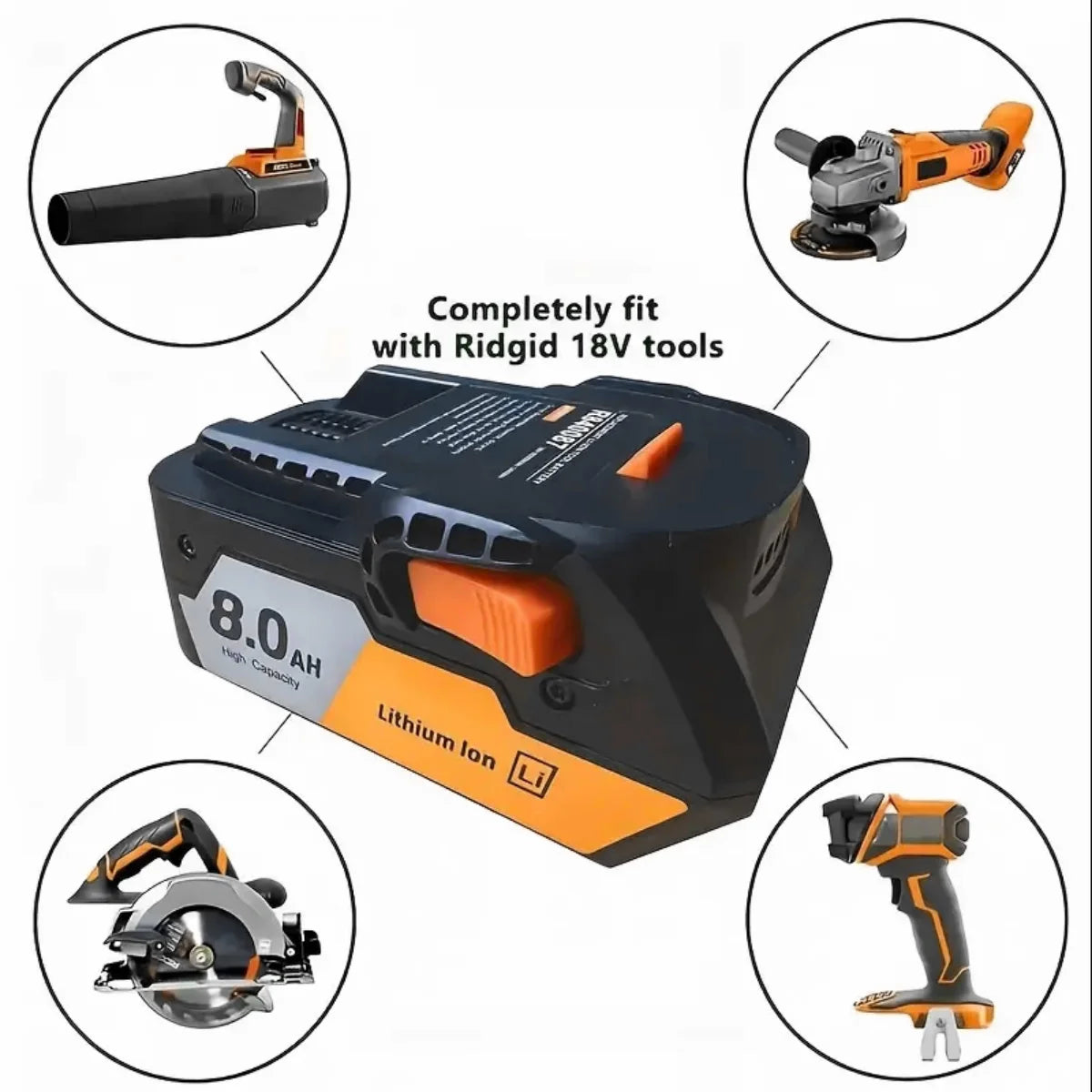 2-Pack RIDGID R840087 18V 8.0Ah Lithium-ion Rechargeable Batteries, Compatible with R840083, R840085, AC840085 Series Power Tool