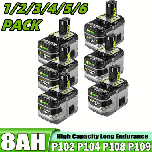 New Arrival Upgraded 8.0Ah P108 Battery Compatible with Ryobi 18V One Plus Battery Replacement P108 P102 P103 P104 P105 P107 P109 P122 Cordless Tool Batteries Rapid Rechargeable Batteries with Indicator