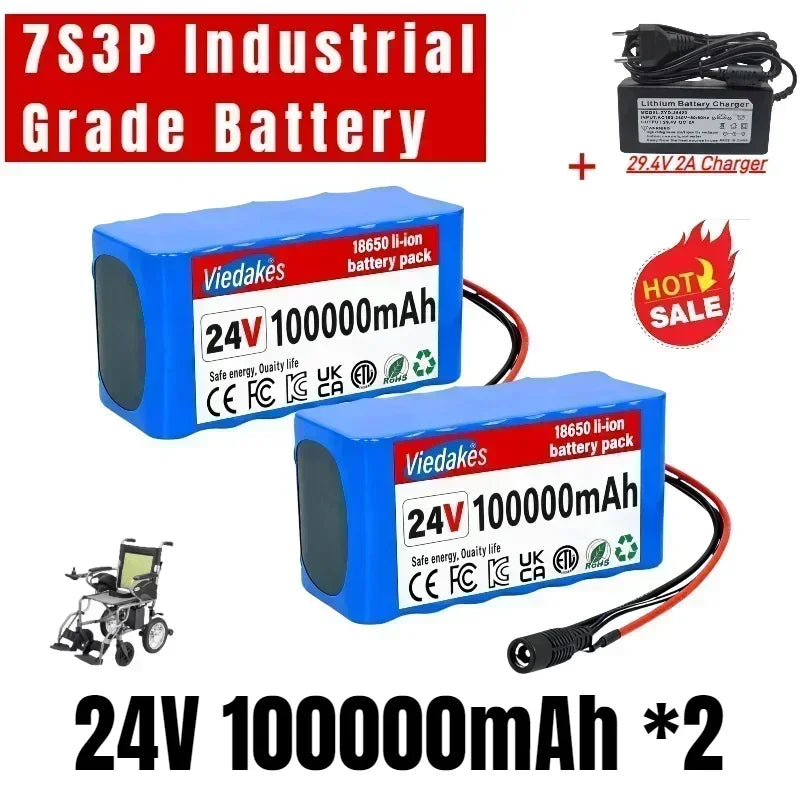 29.4V 100000mAh 7S3P Li-ion Battery Pack 18650 with BMS for 24V-29.4V Electric Motor Scooter