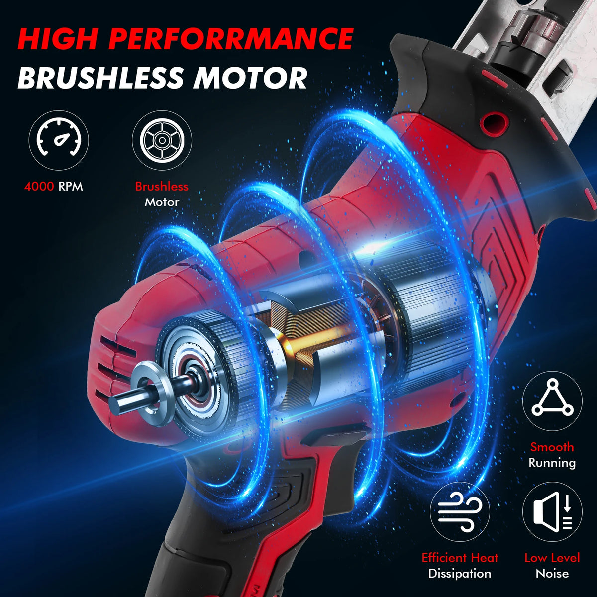 21V Cordless Reciprocating Saw Small Electric Saw Wood & Metal Cutter with 8 Extra Saw Blades 2 Batteries 1 Charger Red