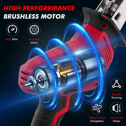 21V Cordless Reciprocating Saw Small Electric Saw Wood & Metal Cutter with 8 Extra Saw Blades 2 Batteries 1 Charger Red