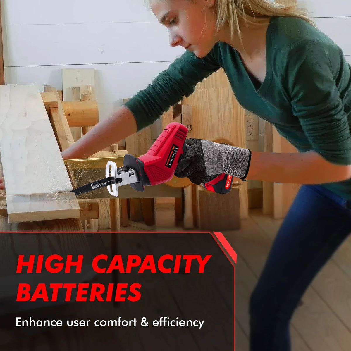 21V Cordless Reciprocating Saw Small Electric Saw Wood & Metal Cutter with 8 Extra Saw Blades 2 Batteries 1 Charger Red