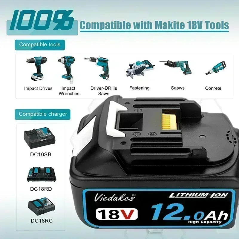 for Makita 18V 6.0/8.0/10.0/12.0Ah Battery - BL1860 Fast-Charging 3000+ Cycles for LXT Tools